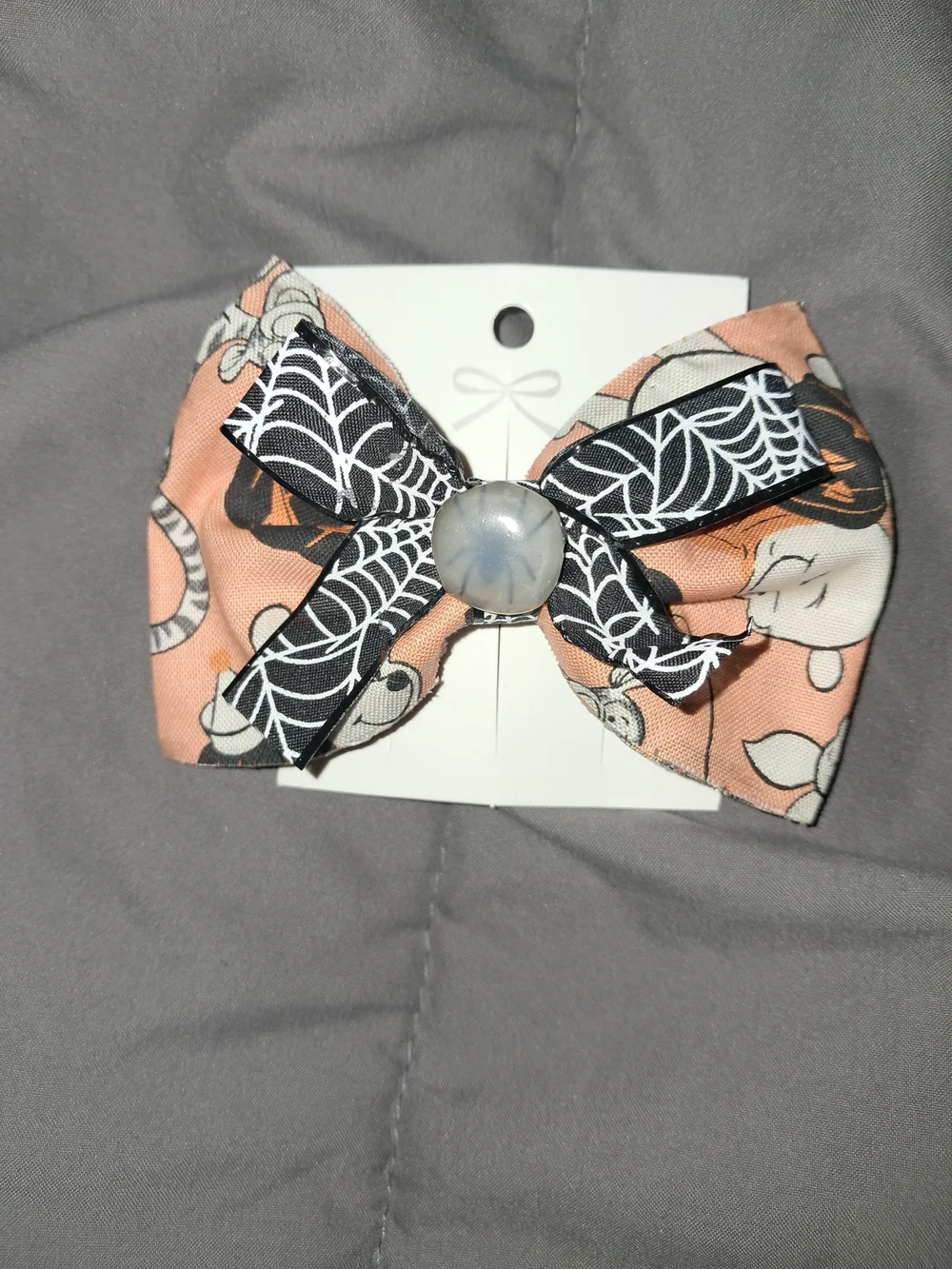 Halloween Spiderweb Bow Hair Clip - Orange & Black